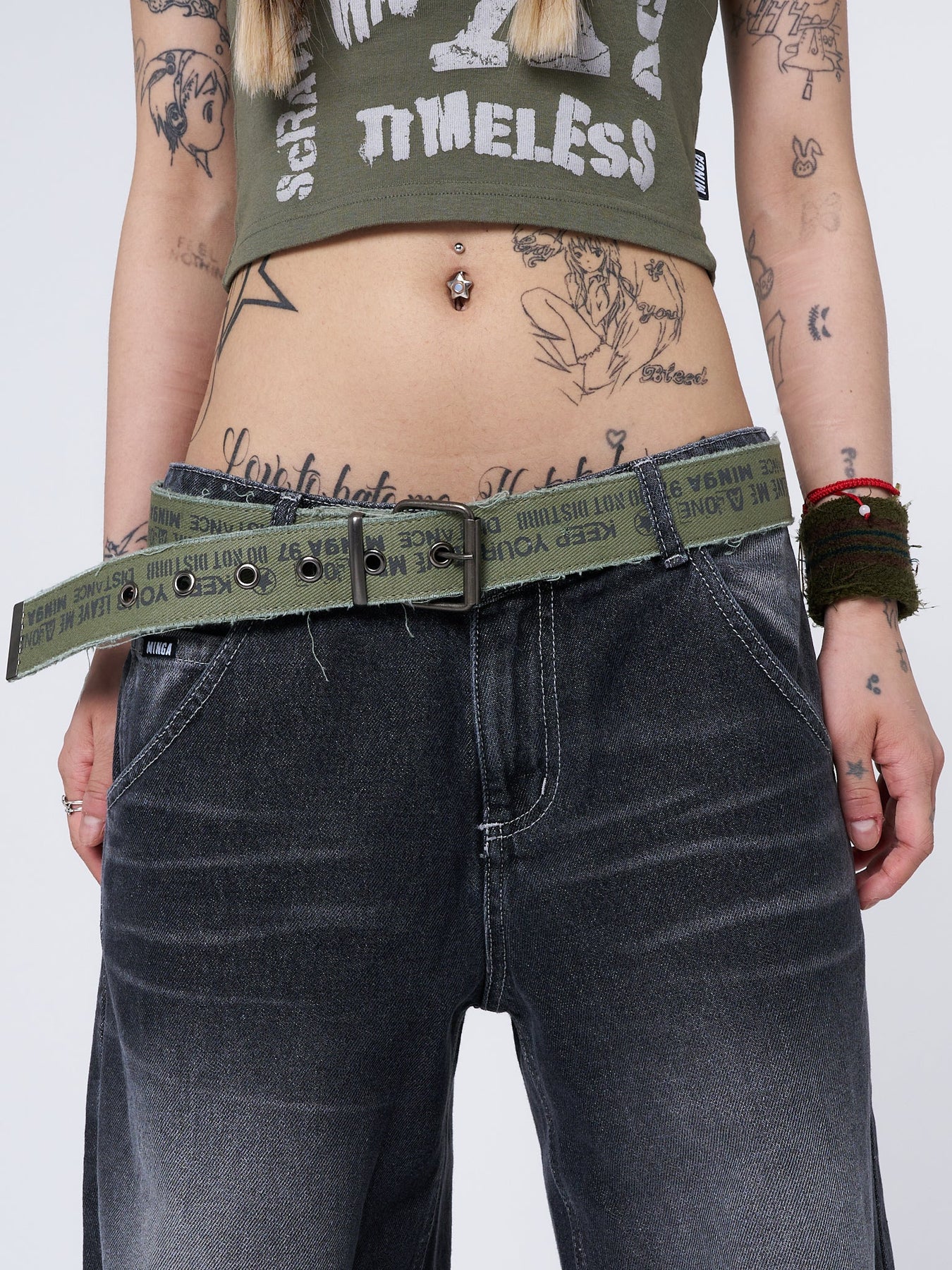 Minga London Do Not Disturb Army Canvas Belt Green*WOMEN Accessories