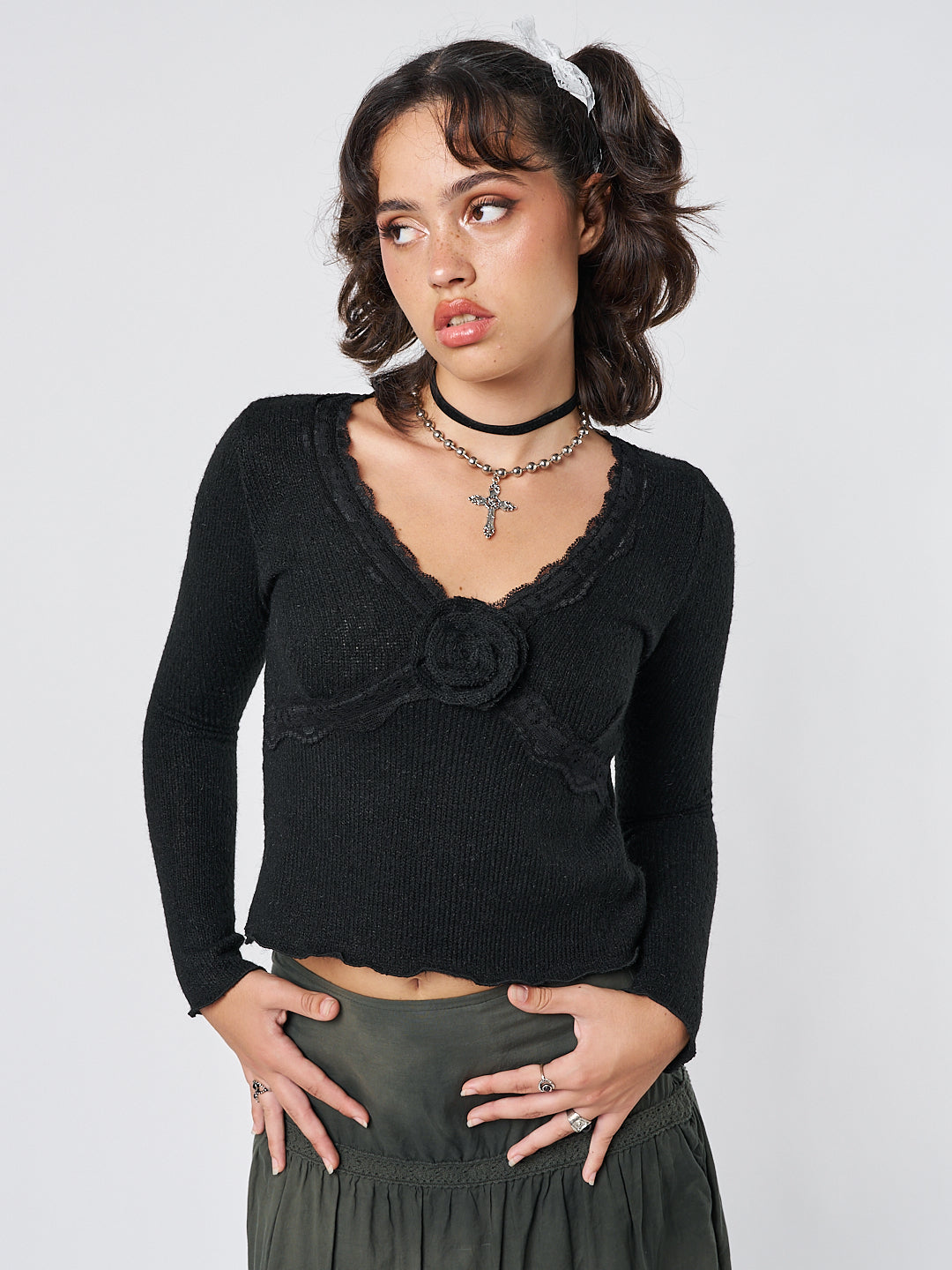 Minga London Ida Rose Black Knitted Top *WOMEN Knitted Top