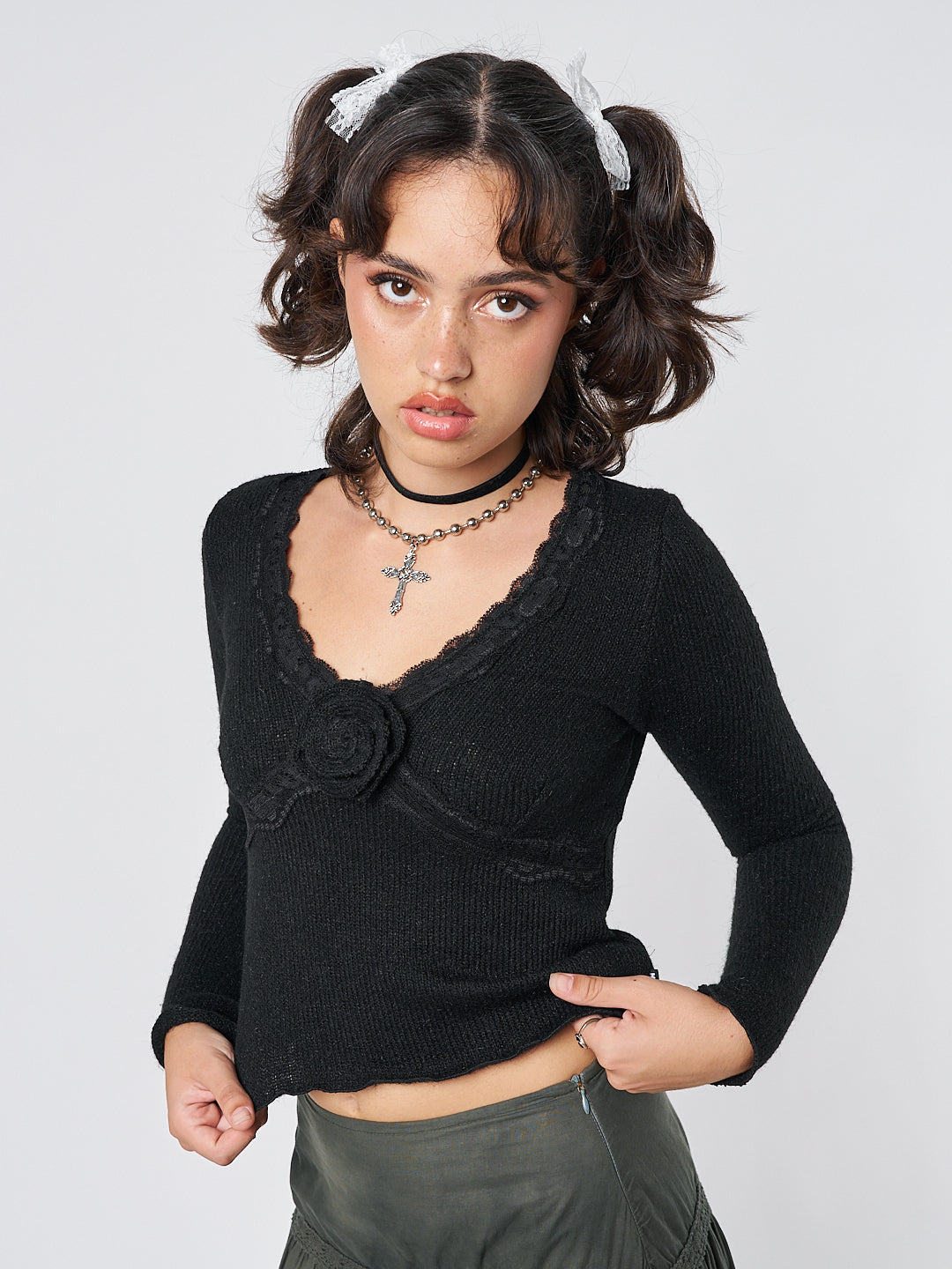 Minga London Ida Rose Black Knitted Top *WOMEN Knitted Top