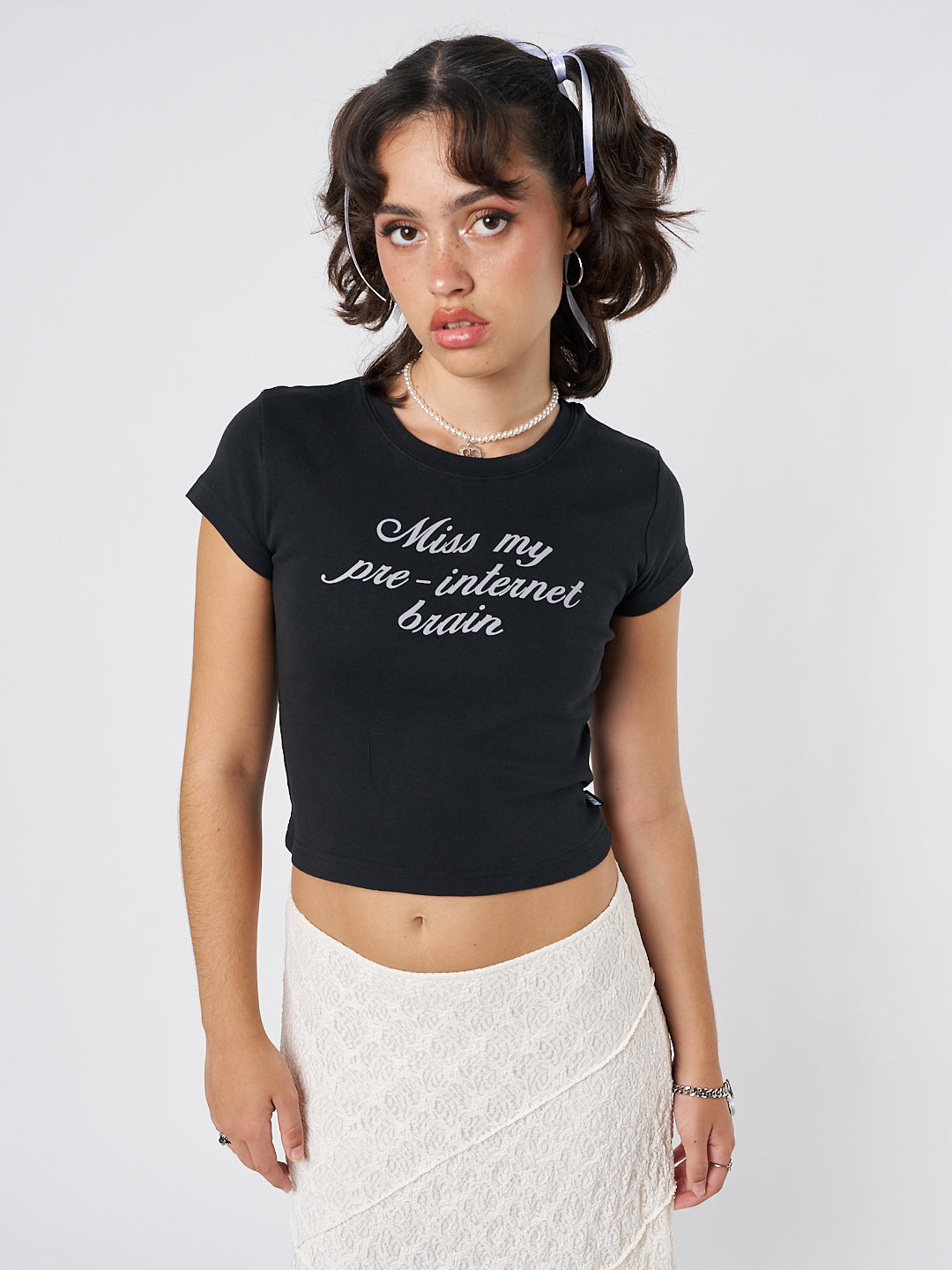 Minga London Internet Brain Black Baby Tee *WOMEN Crop Tops