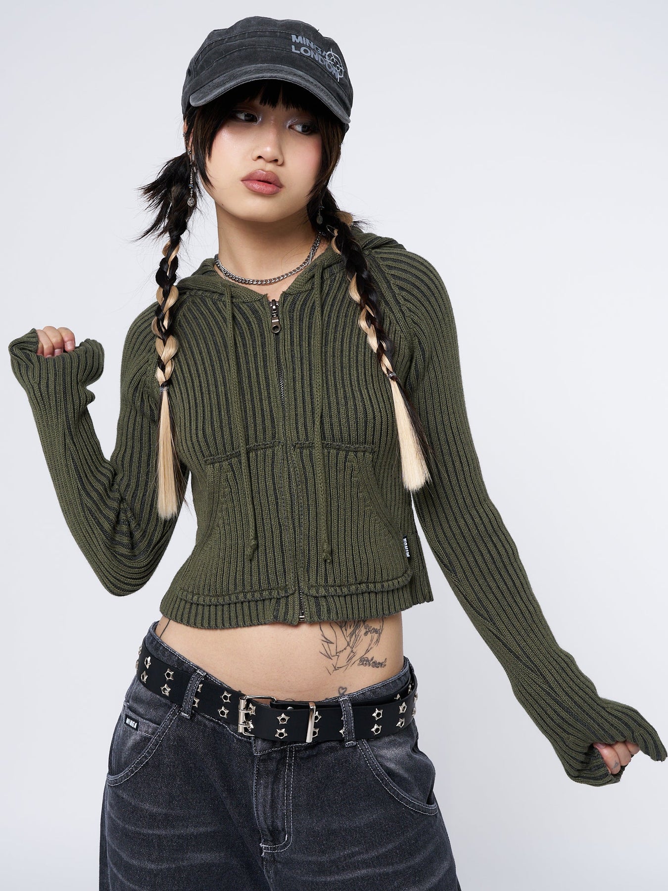 Minga London Jinx Cropped Zip Hoodie Cardigan Green*WOMEN Cardigans