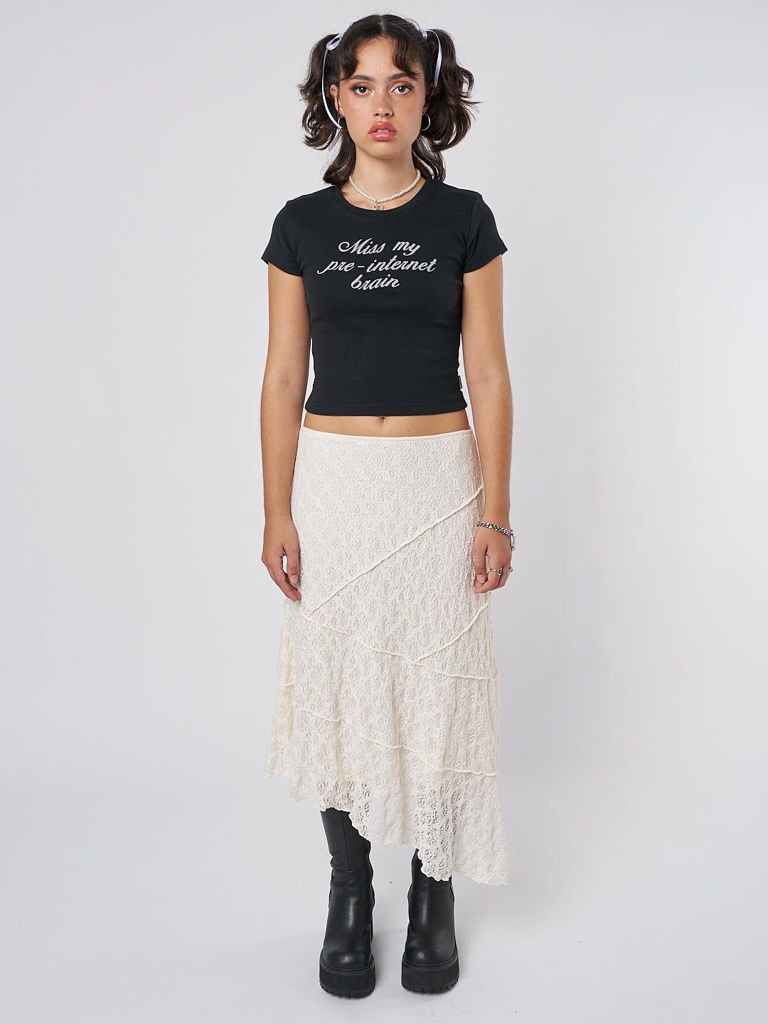 Minga London Nolia Lace Asymmetric Midi Skirt Cream*WOMEN Skirts