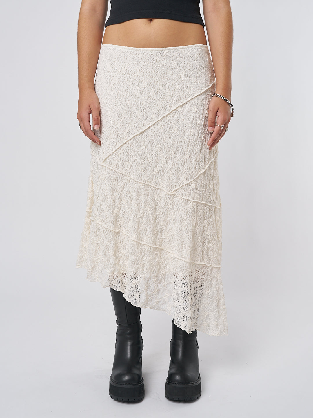 Minga London Nolia Lace Asymmetric Midi Skirt Cream*WOMEN Skirts