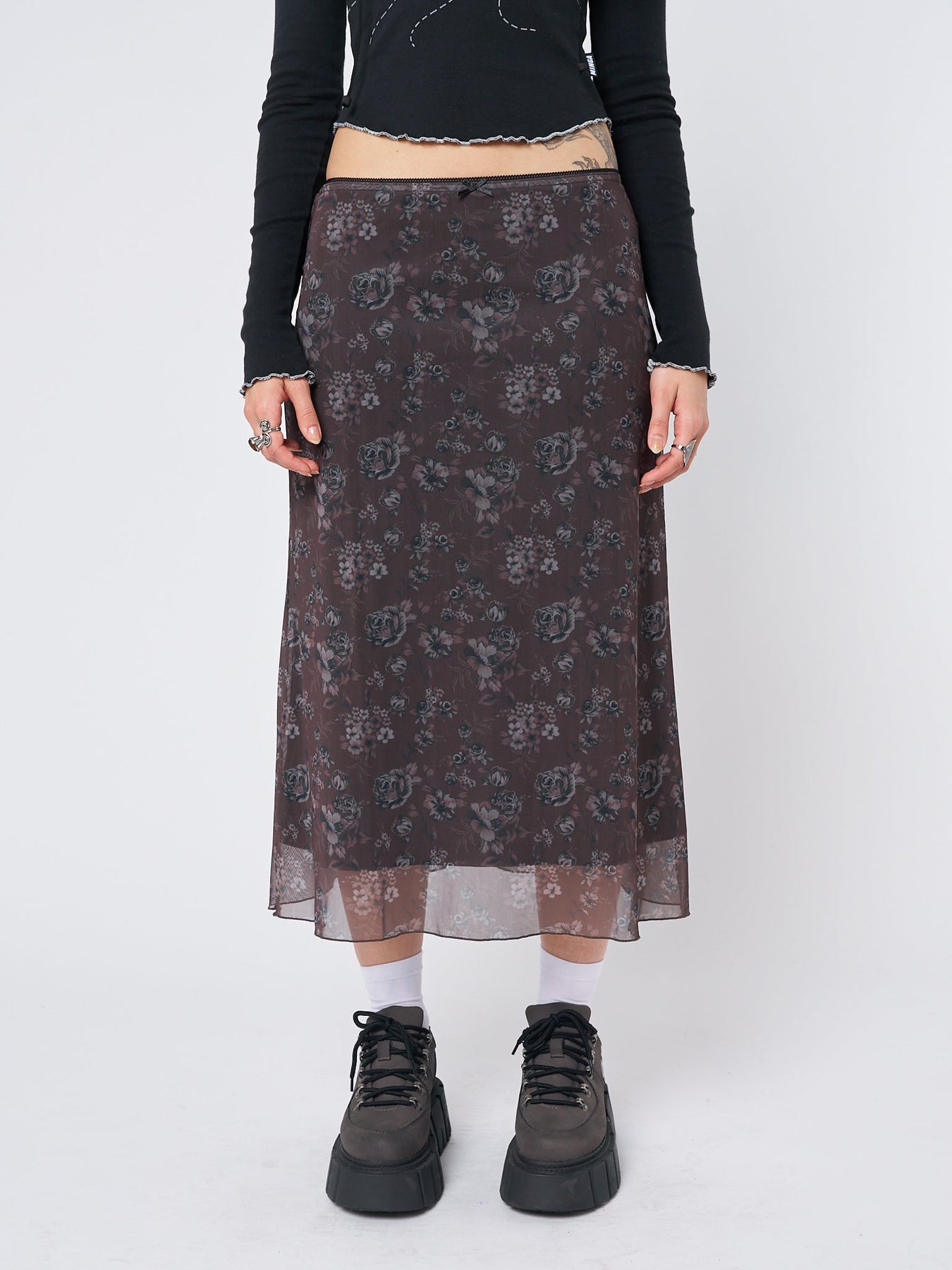 Minga London Pearl Floral Print Midi Skirt Brown*WOMEN Skirts