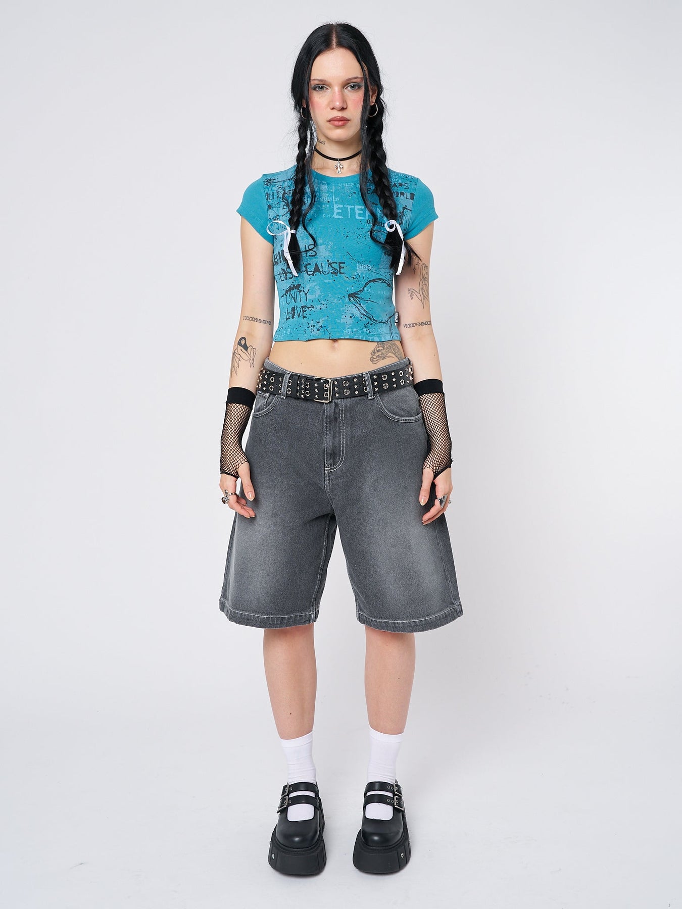 Minga London Real World Graphic Baby Tee Blue*WOMEN Crop Tops