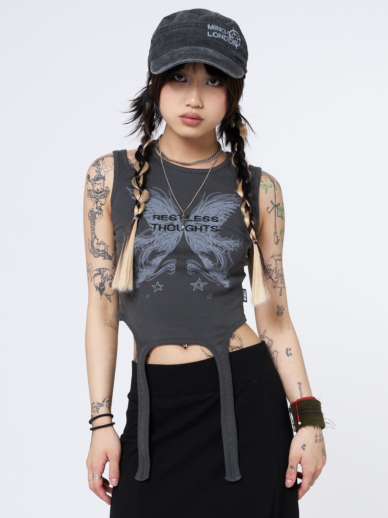 Minga London Restless Thoughts Grey Straps Top *WOMEN Tank Tops