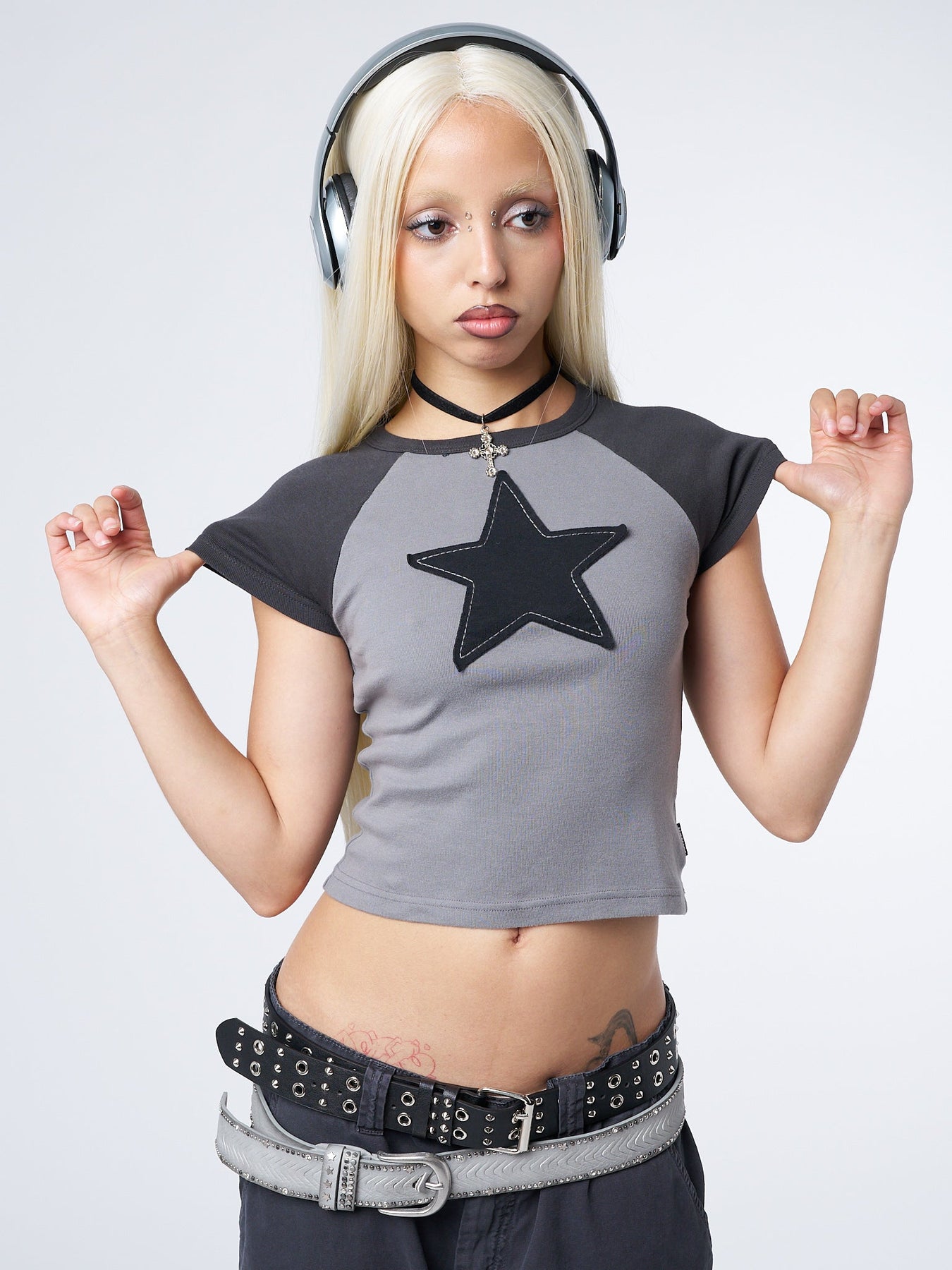 Minga London Starlight Raglan Baby Tee Grey*WOMEN Crop Tops