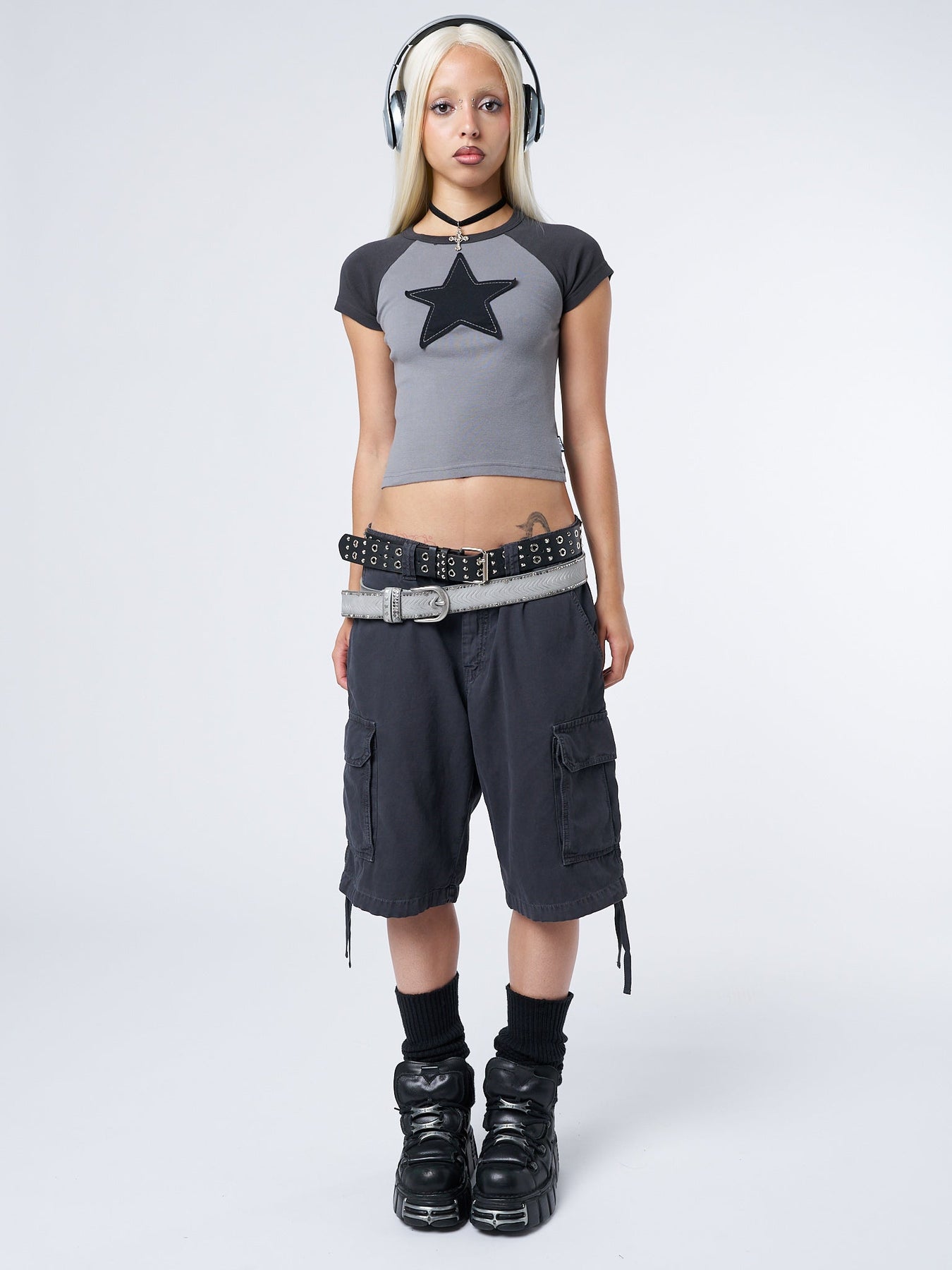 Minga London Starlight Raglan Baby Tee Grey*WOMEN Crop Tops