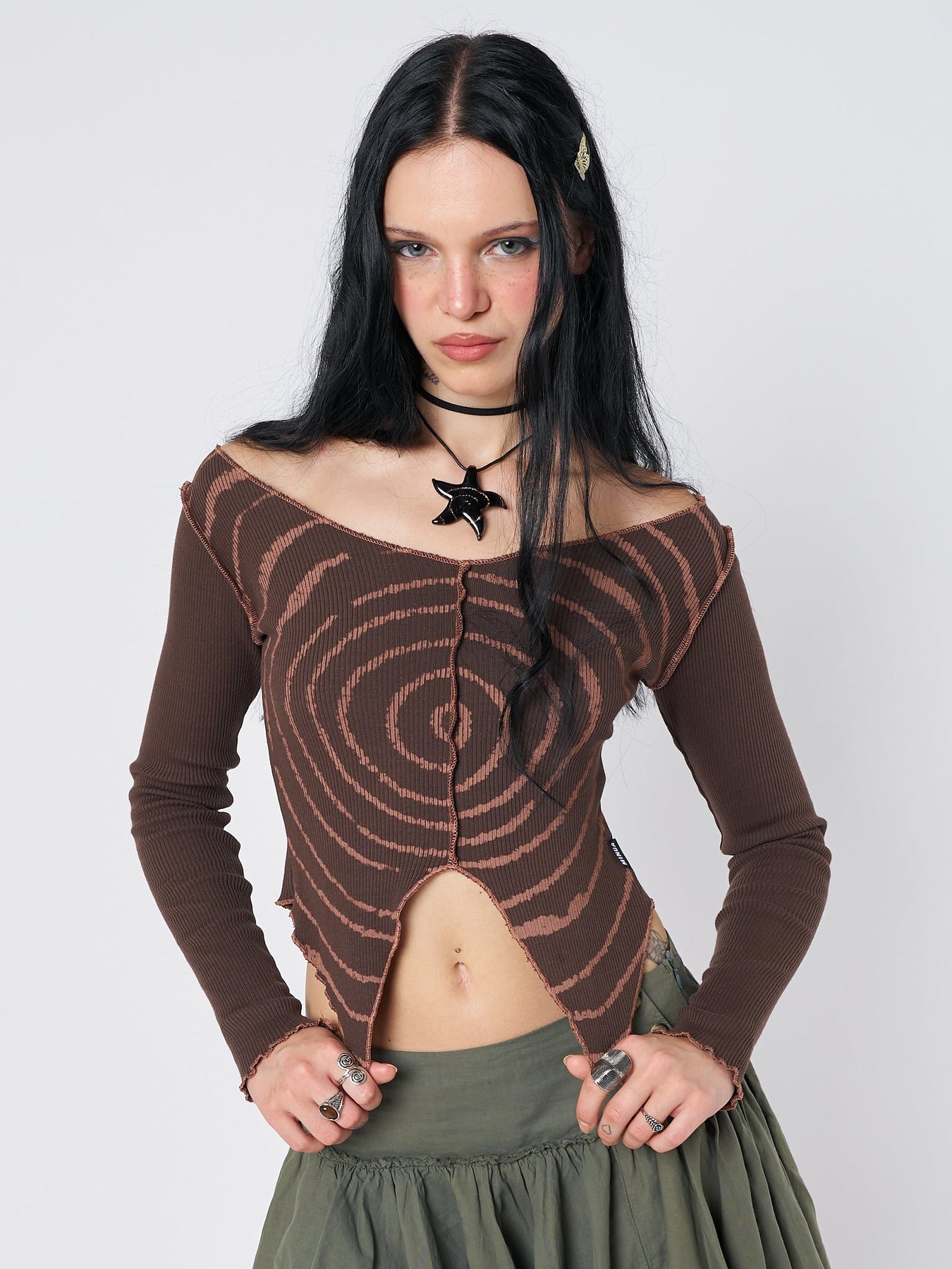 Minga London Tranceum Asymmetrical Top Brown*WOMEN Long Sleeve Tops