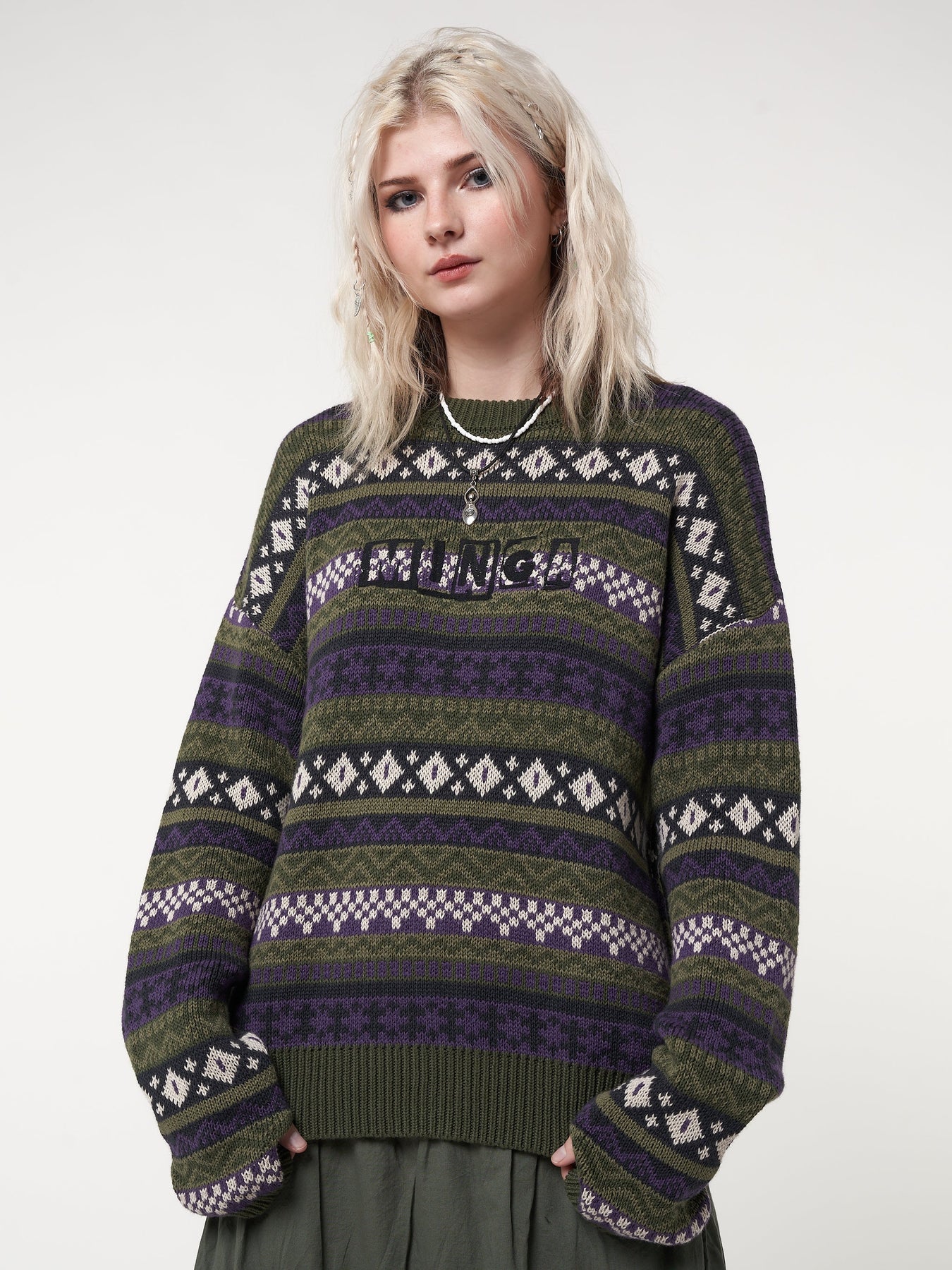 Minga London Aspen Jacquard Knit Jumper Green*WOMEN Knitted Sweaters