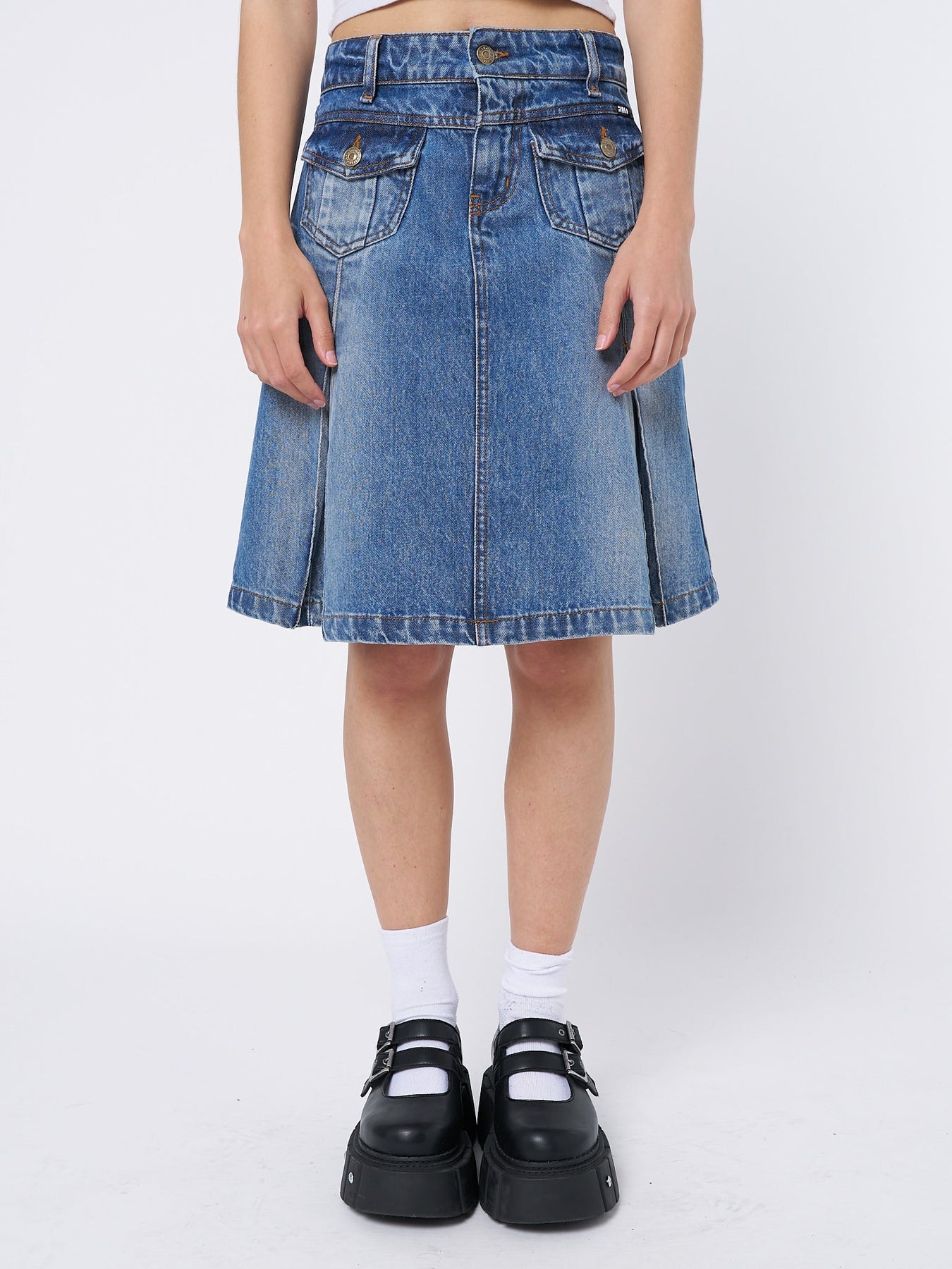 Minga London Astrid Denim Pleated Midi Skirt *WOMEN Skirts