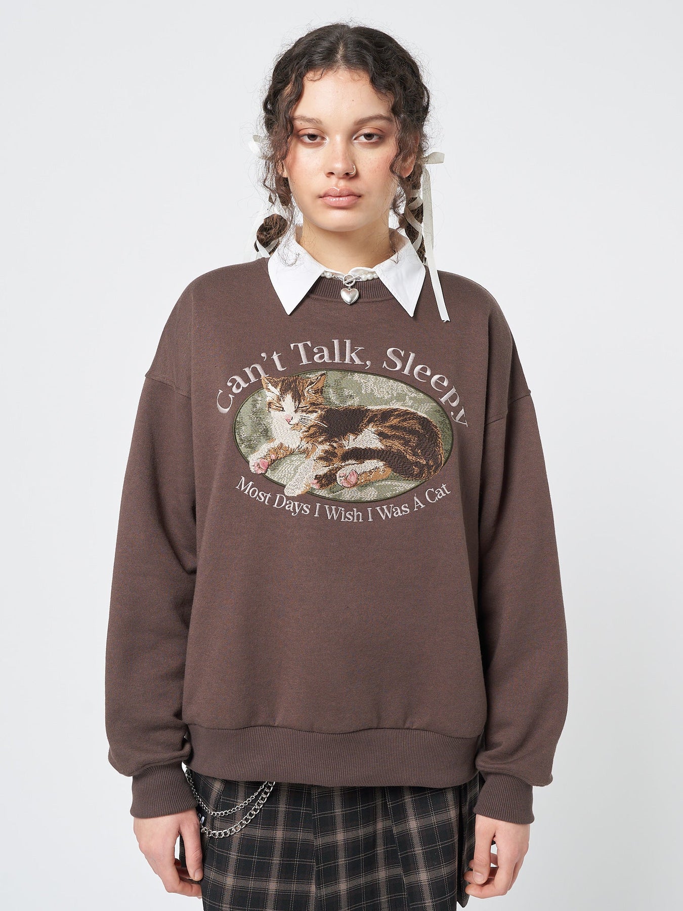 Minga London Can’t Talk Cat Embroidered Sweatshirt *WOMEN Sweatshirts