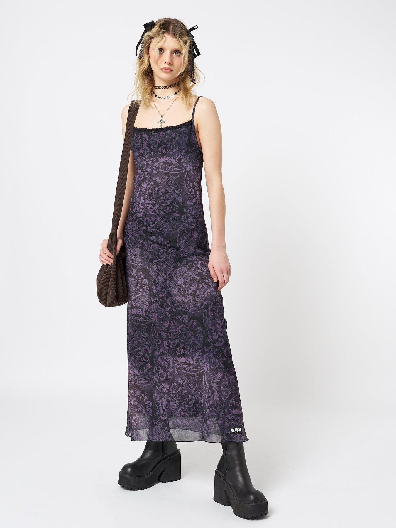 Minga London Dark Renaissance Mesh Maxi Dress Purple*WOMEN Maxi Dresses