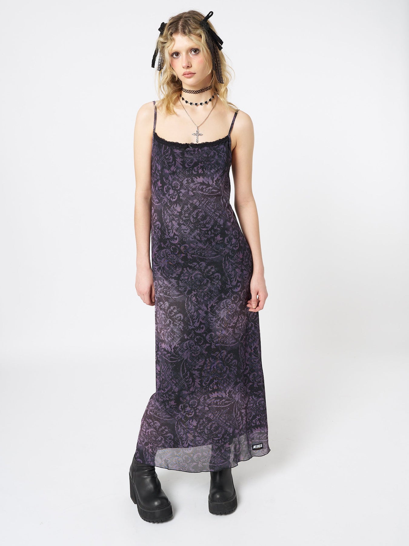 Minga London Dark Renaissance Mesh Maxi Dress Purple*WOMEN Maxi Dresses