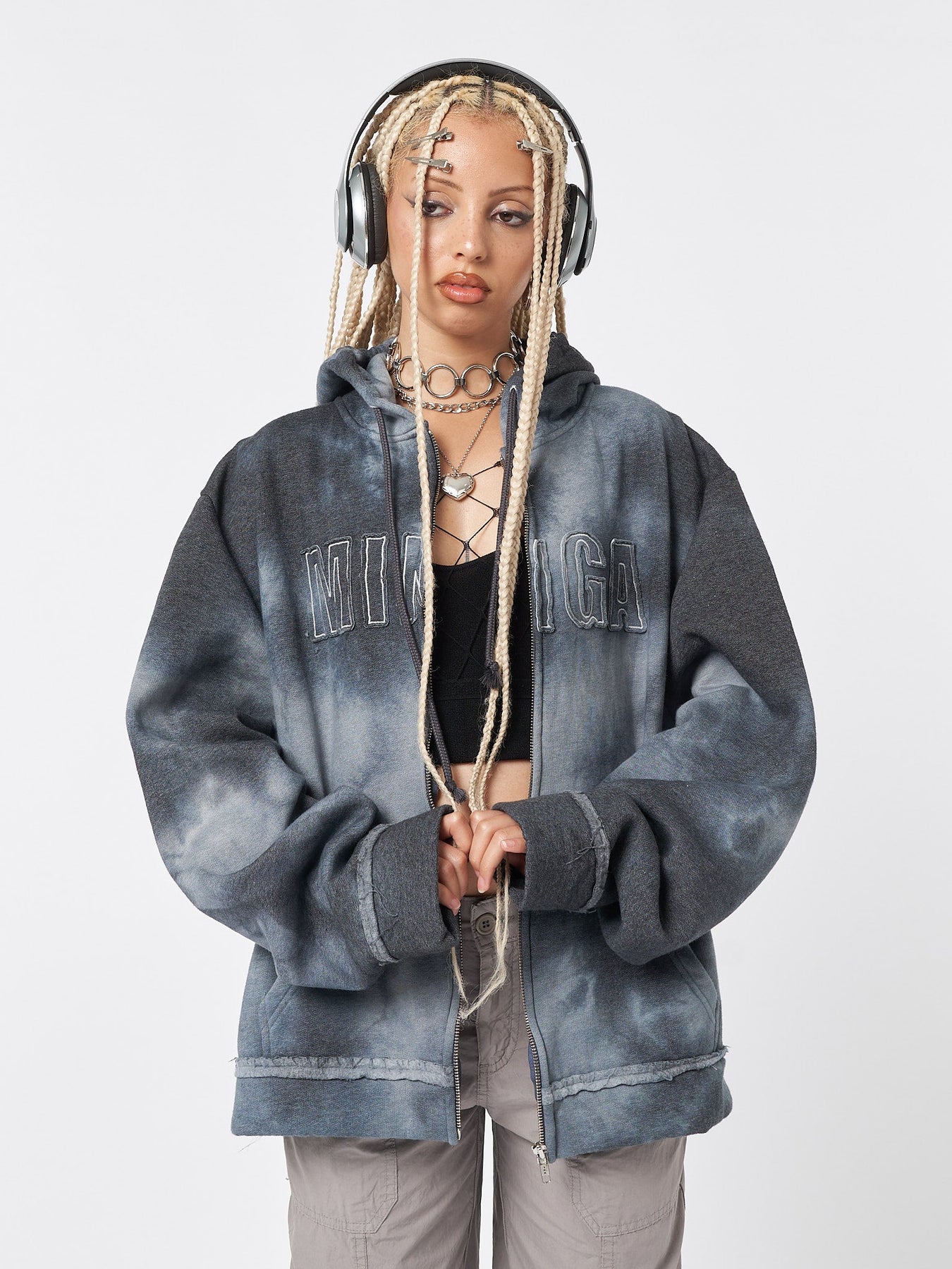 Minga London Minga Tie Dye Zip Up Hoodie Grey*WOMEN Hoodies