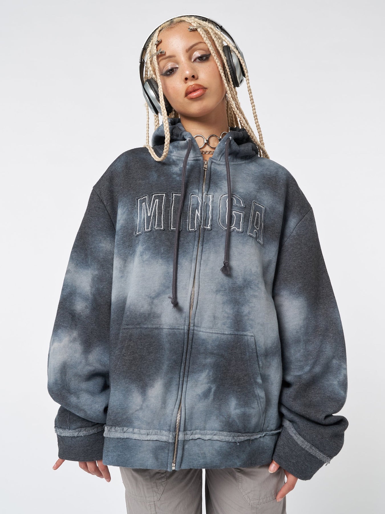 Minga London Minga Tie Dye Zip Up Hoodie Grey*WOMEN Hoodies