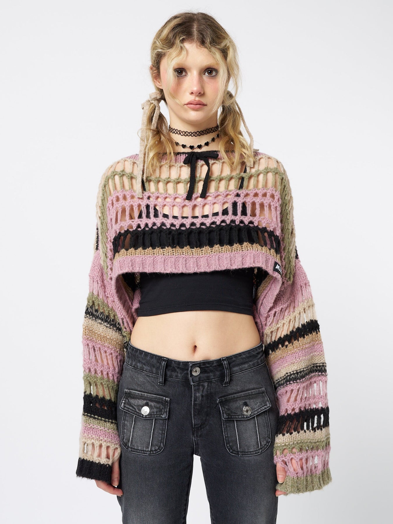 Minga London Giselle Extreme Crop Knit Sweater Pink*WOMEN Knitted Top