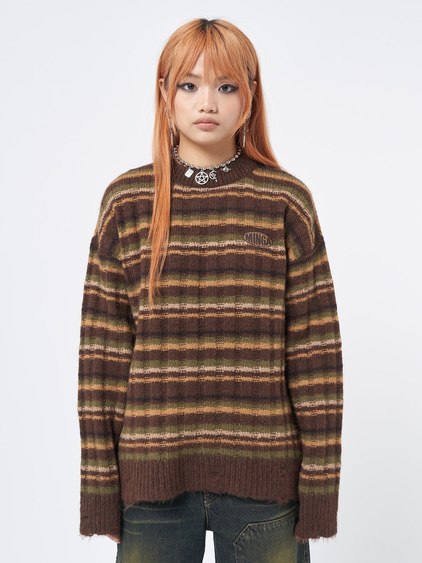 Minga London Hazel Striped Chunky Knit Jumper Brown*WOMEN Knitted Sweaters