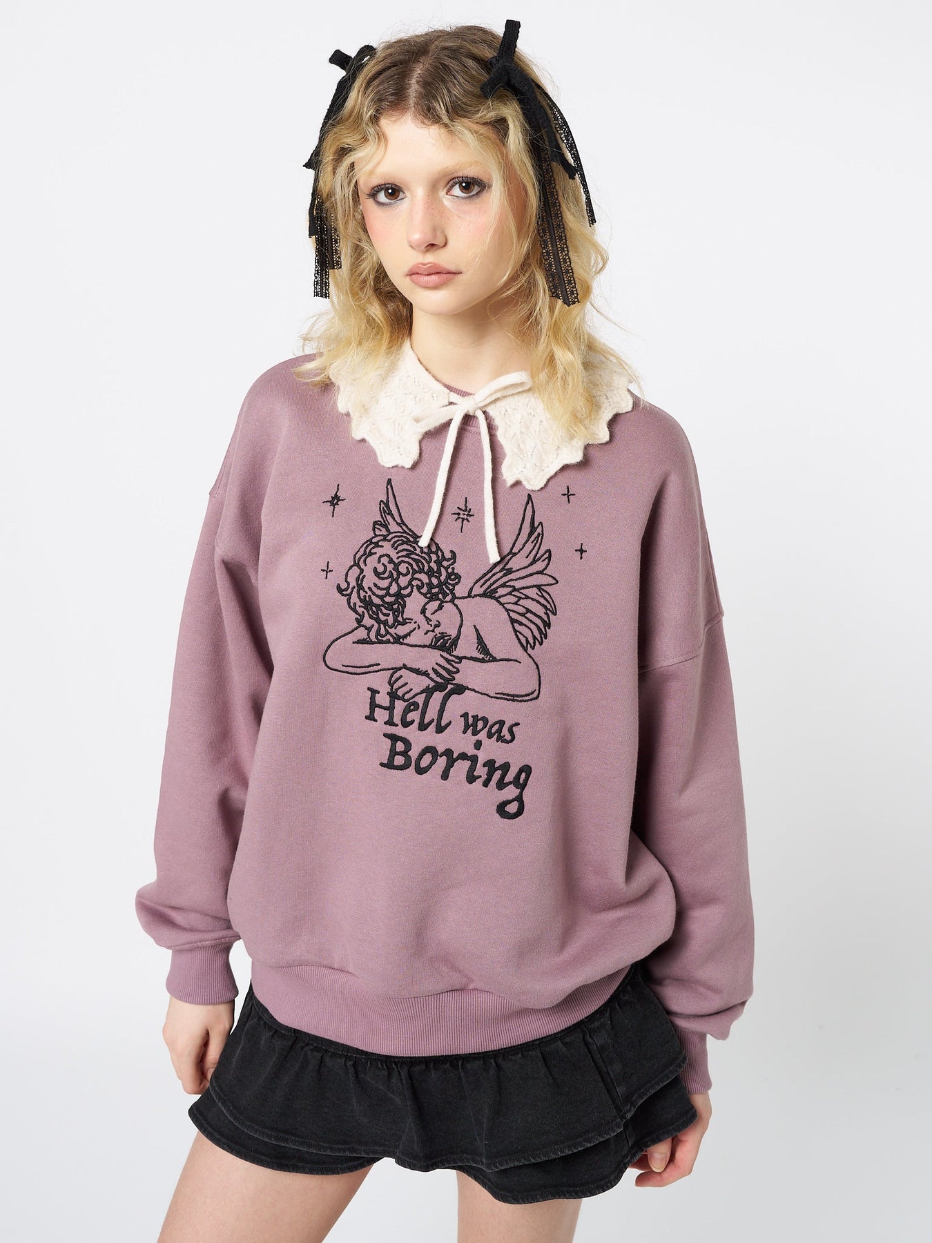 Minga London Hell Was Boring Graphic Oversized Sweater Mauve*WOMEN Sweatshirts