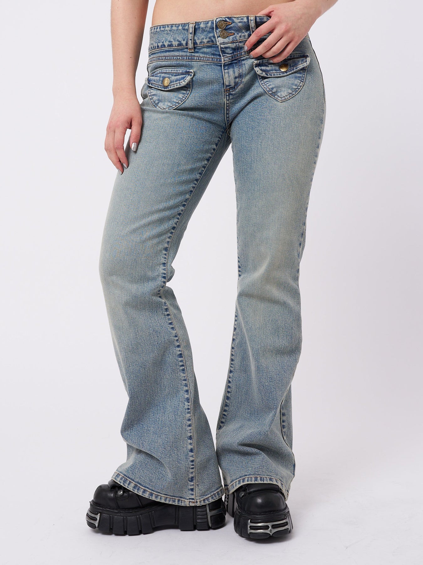 Minga London Mia Over Dye Front Pocket Flare Jeans *WOMEN Jeans