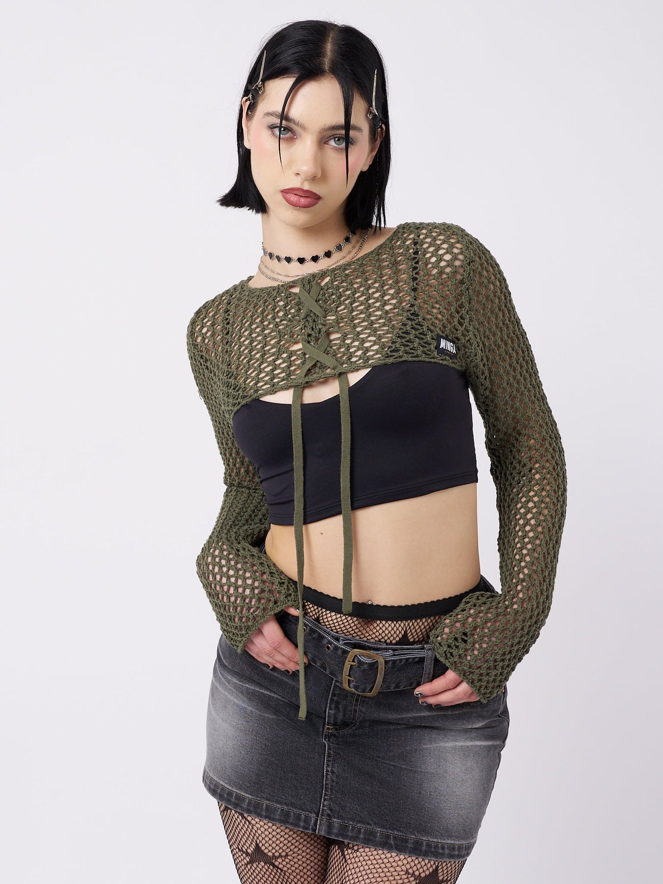 Minga London Ramona Lace Up Knitted Shrug Green*WOMEN Shrug