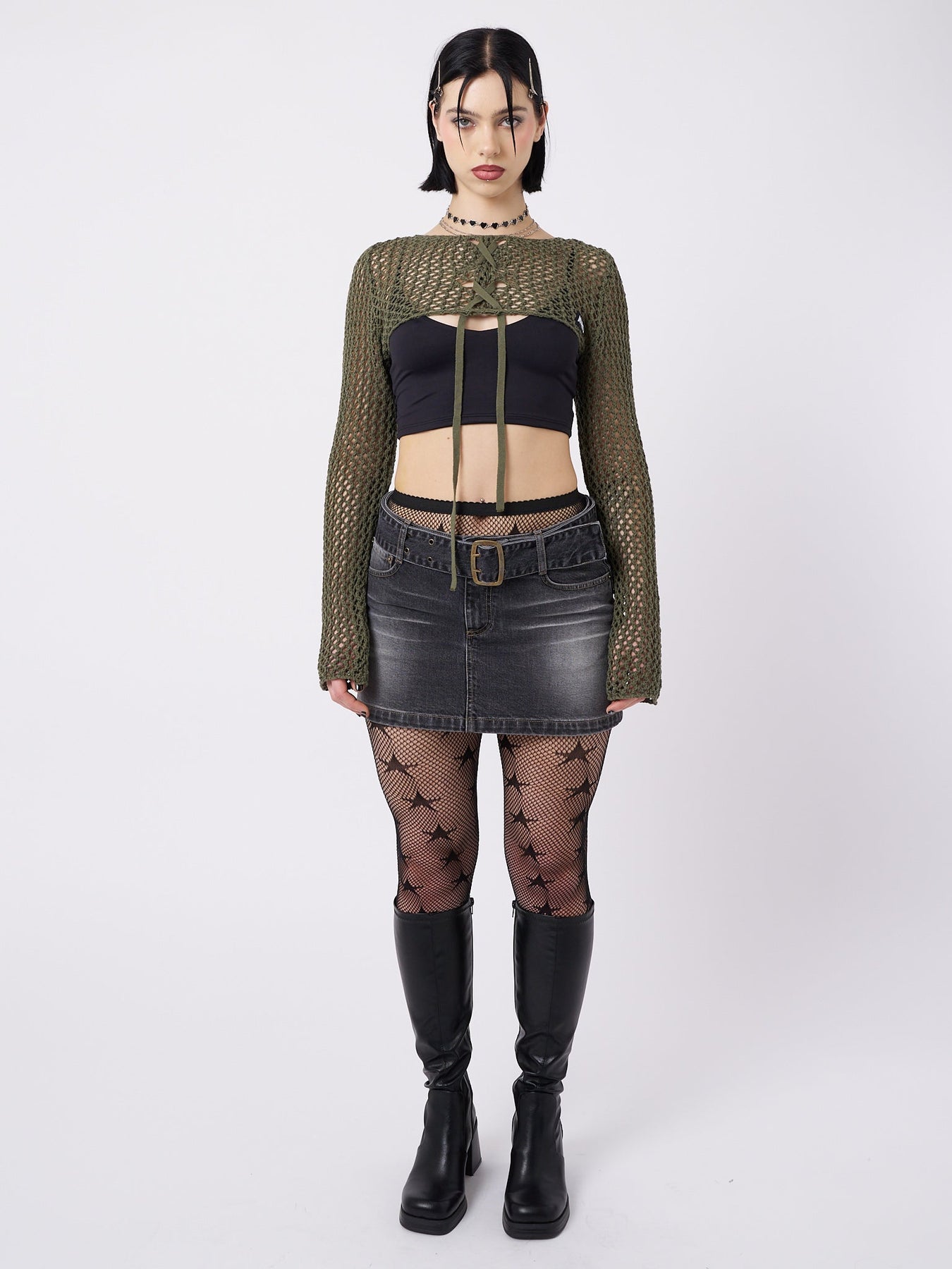 Minga London Ramona Lace Up Knitted Shrug Green*WOMEN Shrug