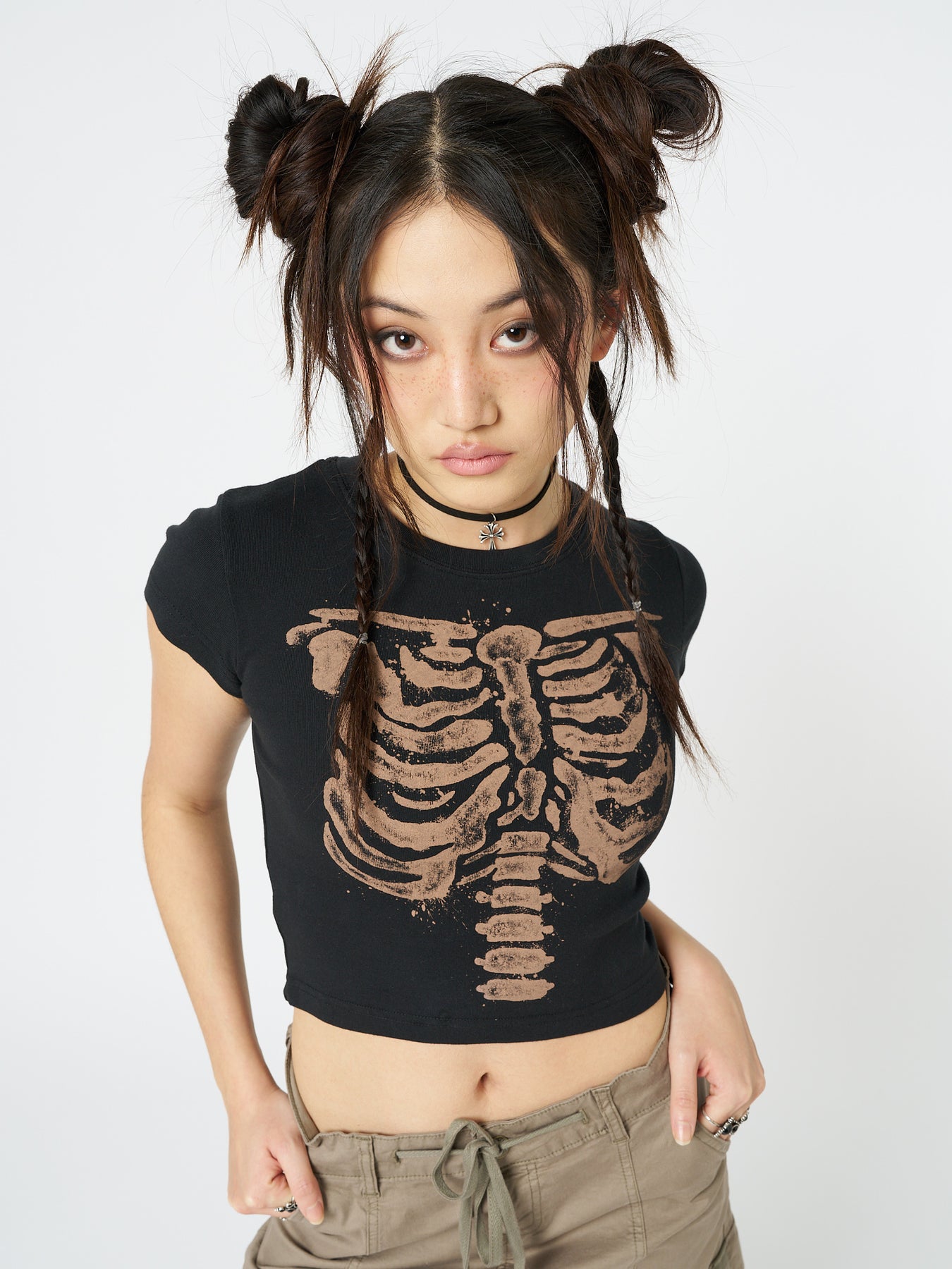 Minga London Skeleton Black Graphic Print Baby Tee *WOMEN Graphic Tees