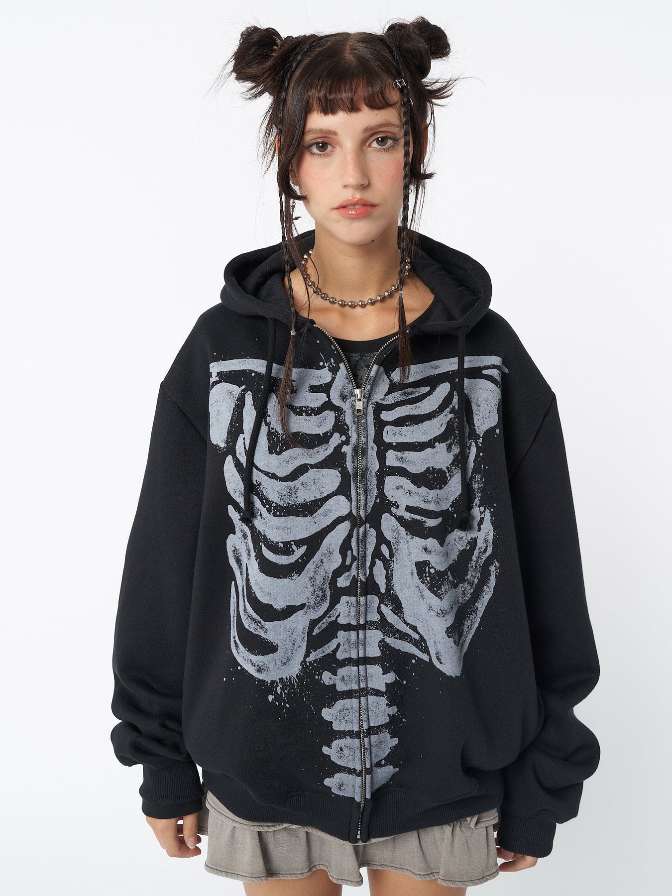 Minga London Skeleton Black Zip Up Hoodie *WOMEN Zip Up Hoodies