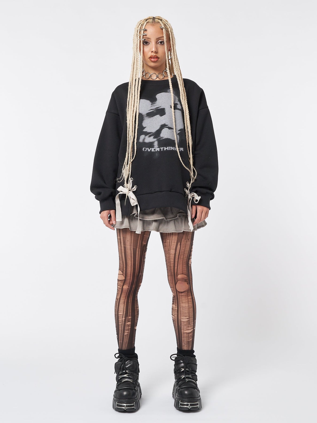 Minga London Overthinker Black Lace Up Sweatshirt *WOMEN Sweatshirts