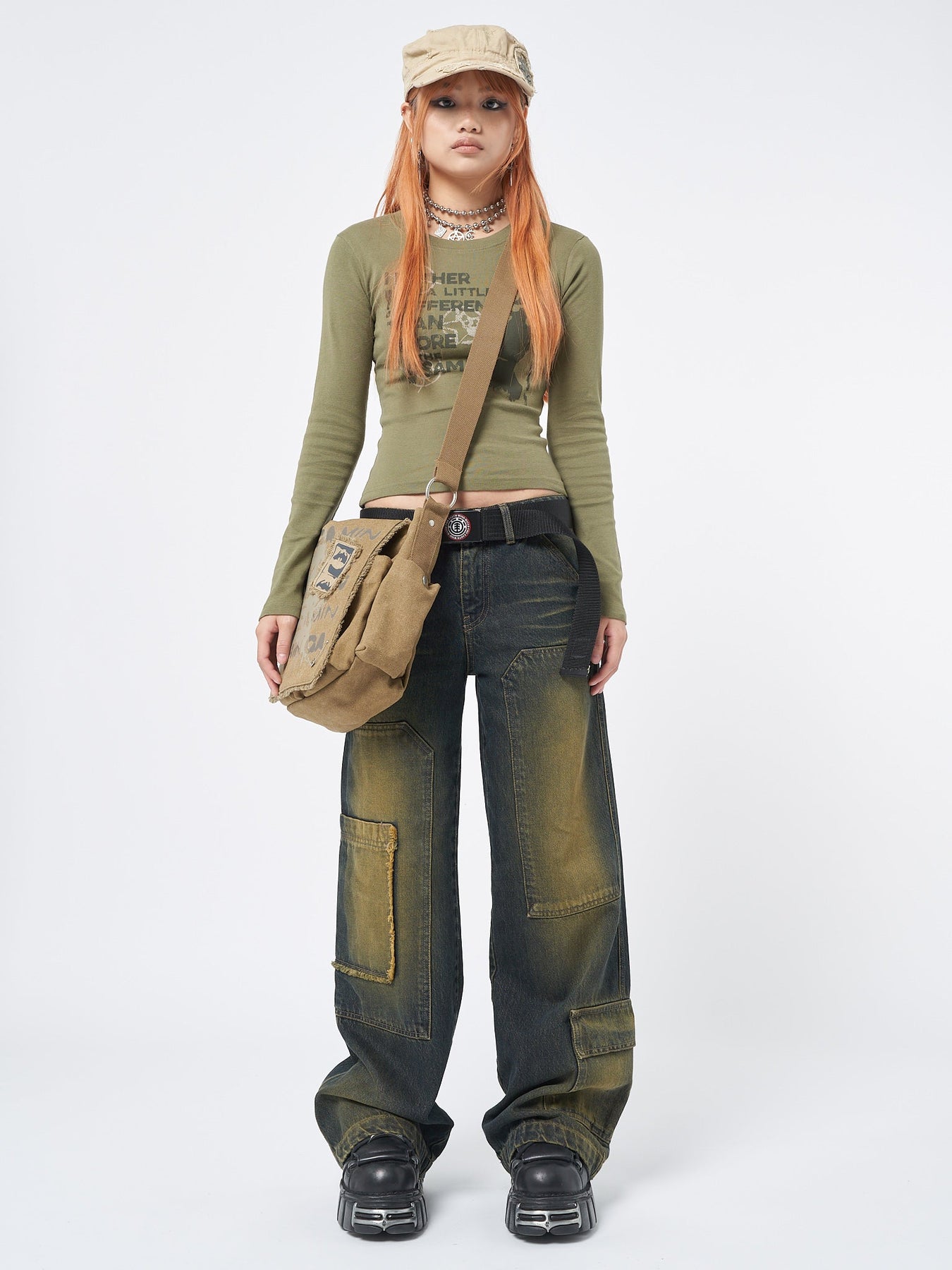 Minga London Track Multi Pocket Overdye Cargo Jeans Green*WOMEN Jeans