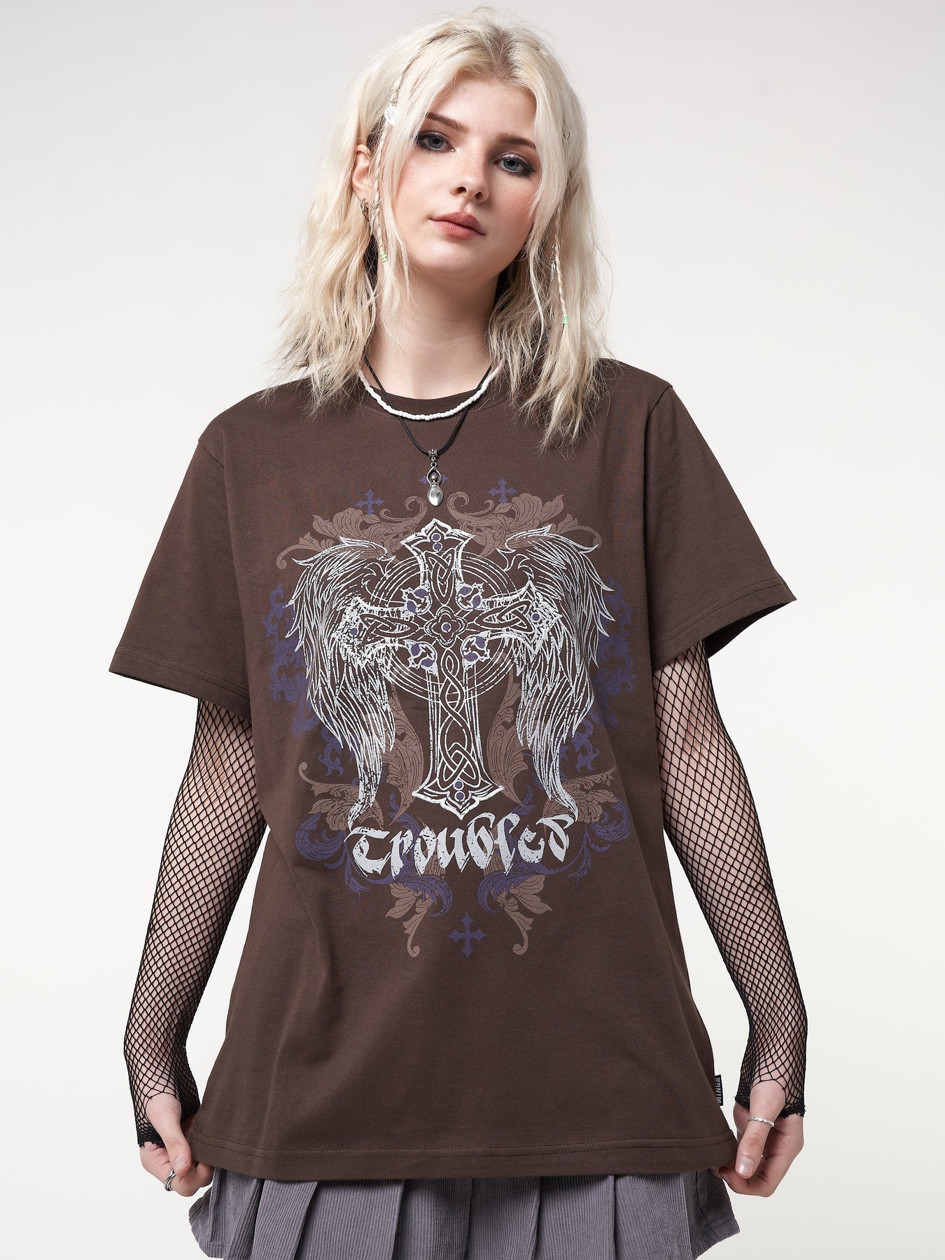 Minga London Winged Cross Brown T-shirt *WOMEN Graphic Tees