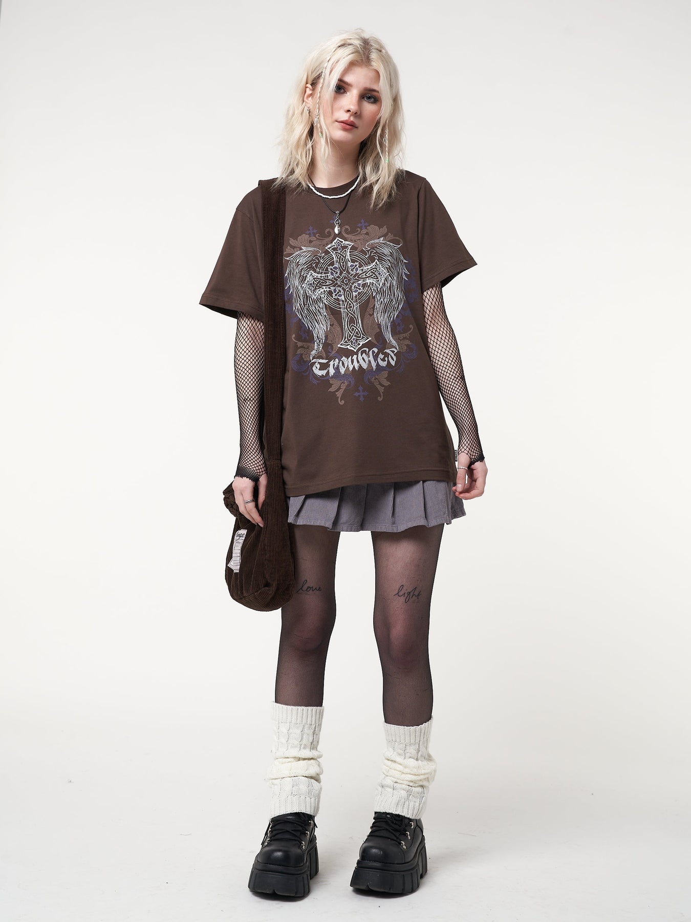 Minga London Winged Cross Brown T-shirt *WOMEN Graphic Tees