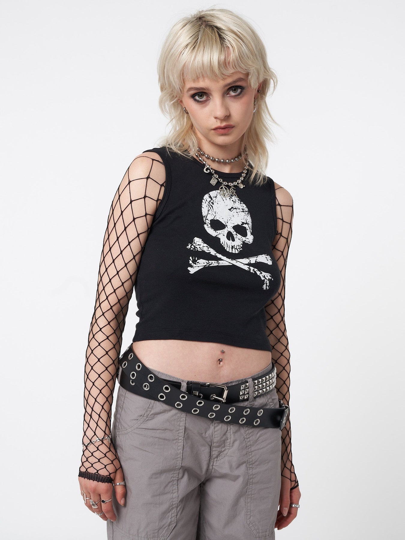 Minga London Skull Crossbones Vest Top Black*WOMEN Tank Tops