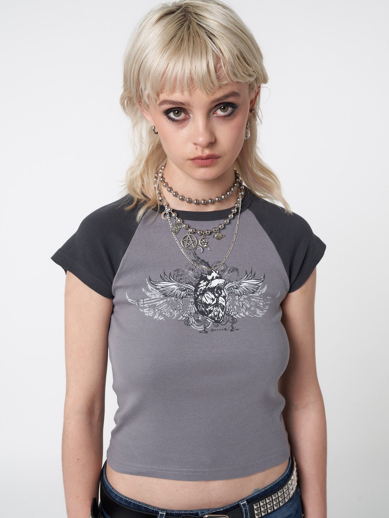 Minga London Winged Heart Raglan Baby Tee *WOMEN Graphic Tees